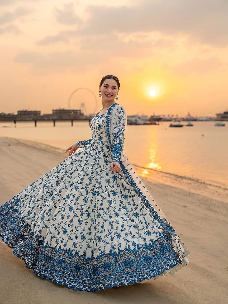 White Blue Teby Organza Zari Embroidered Anarkali Gown