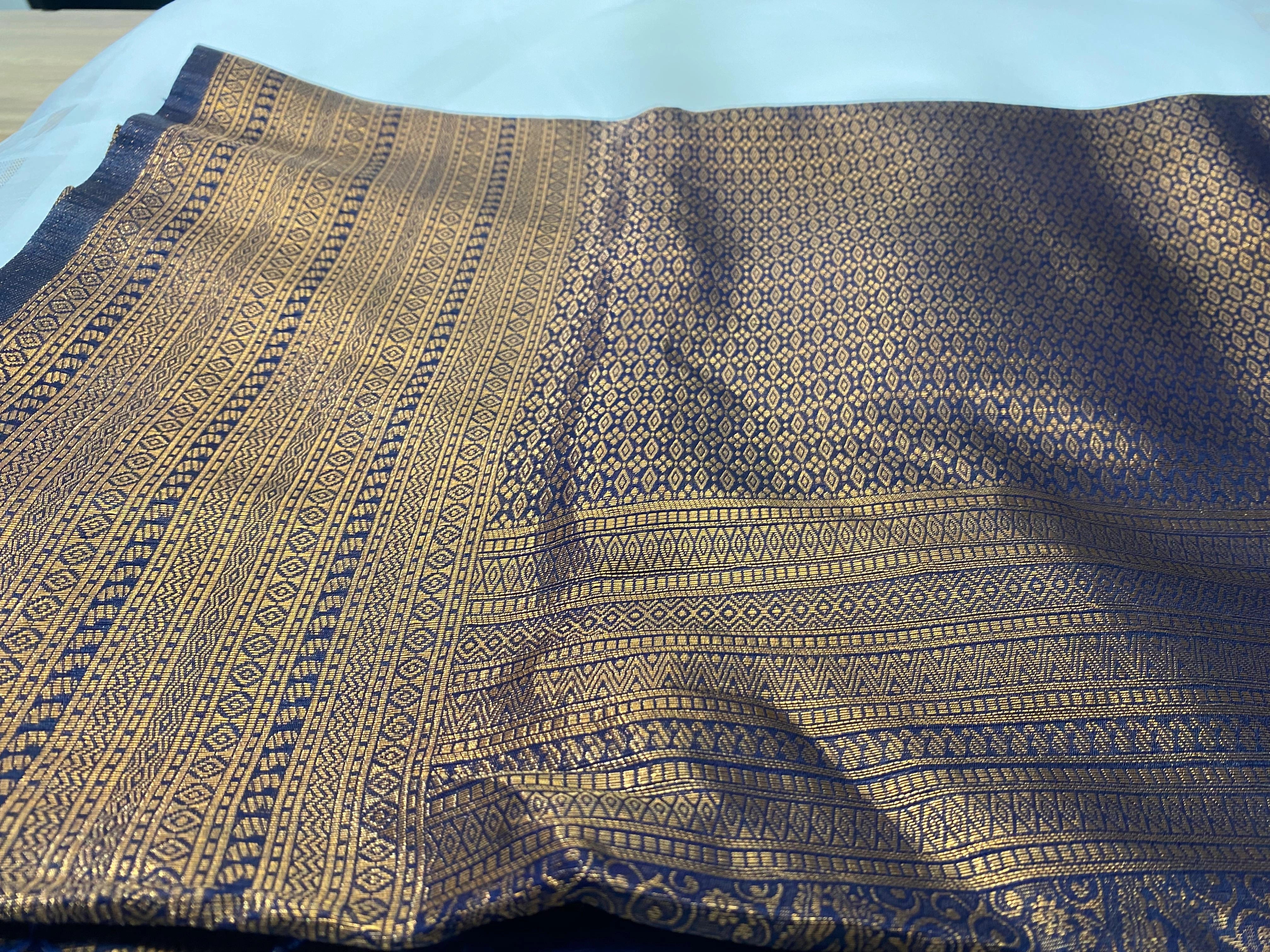 Navy Blue Banarasi Style Soft Silk Saree with Gold Zari