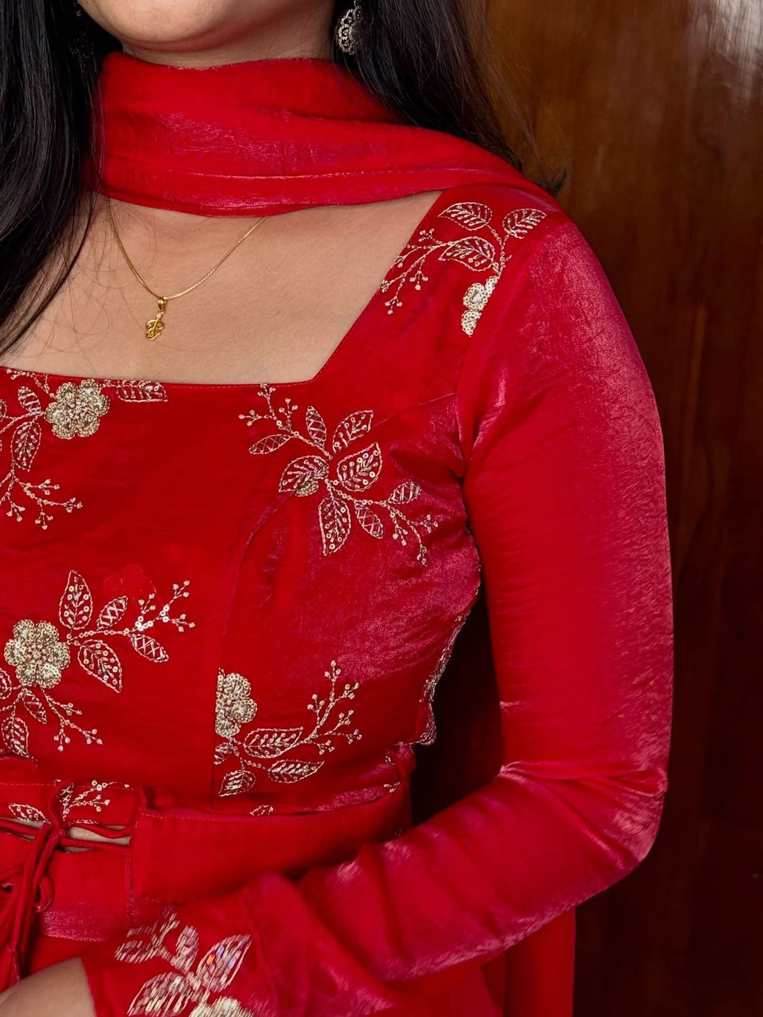 Red Fendy Silk Sequin Embroidered Lehenga Choli Set
