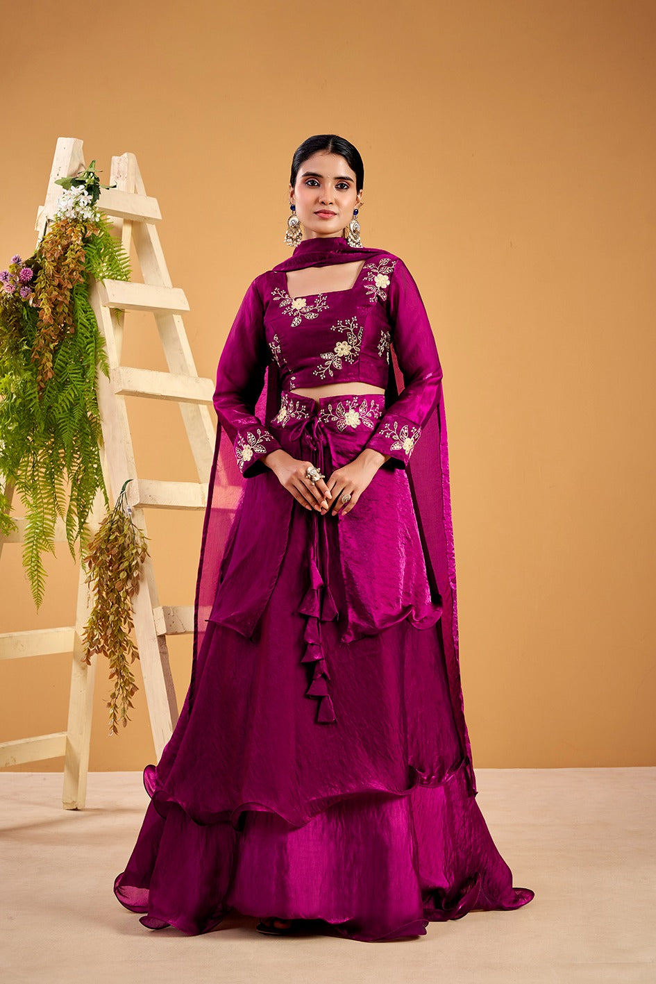 Wine Fendy Silk Sequin Embroidered Lehenga Choli Set