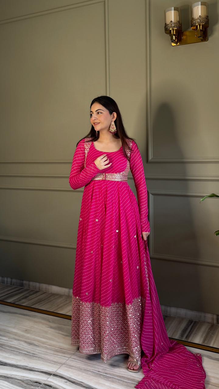 Rani Bandhej Faux Georgette Koti Anarkali Gown