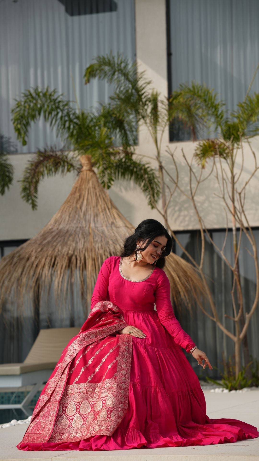 Premium Quality  Roman Silk Gown Anarkali Suit Set