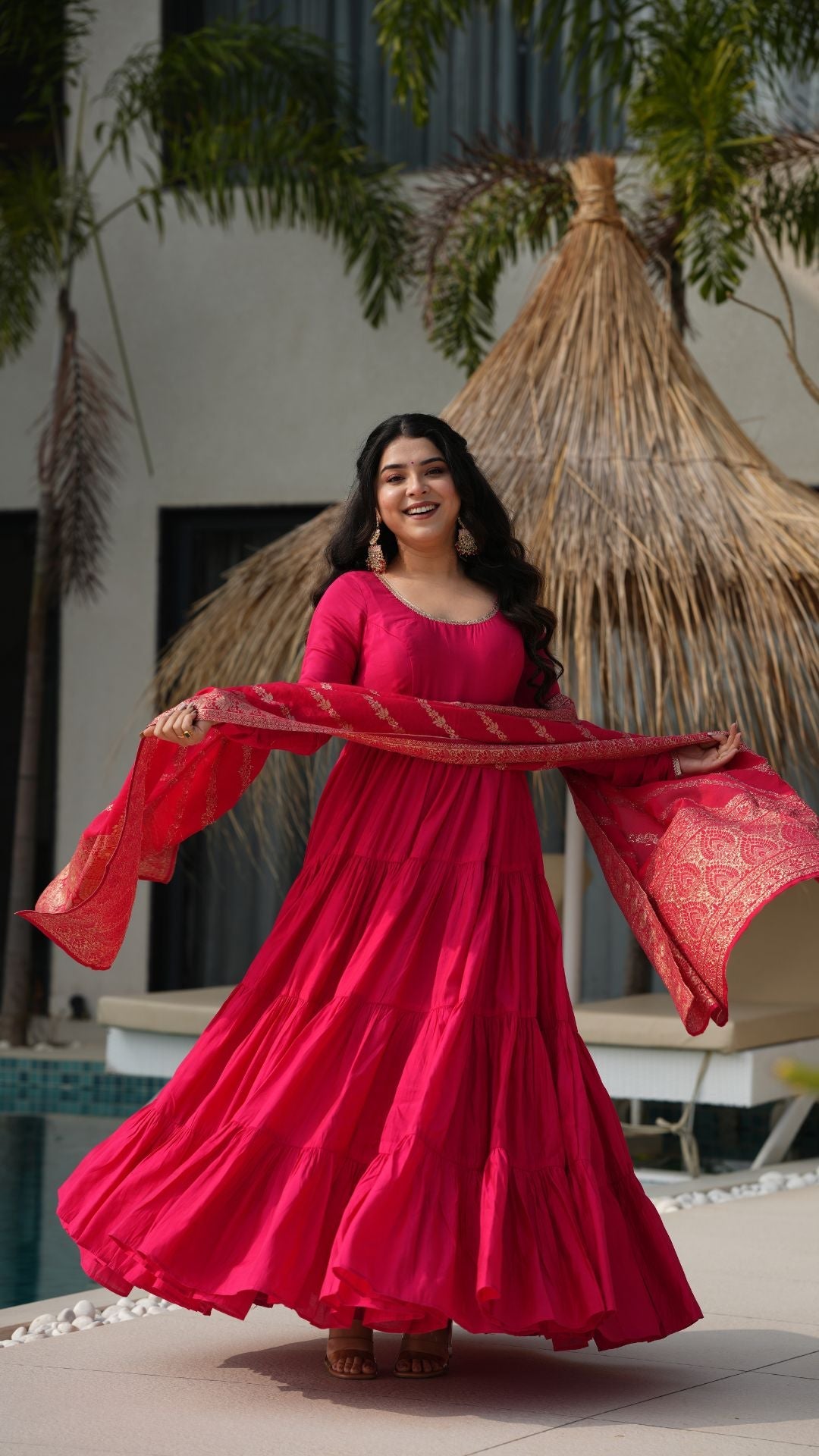 Rani Roman Silk Chanderi Anarkali Suit Set