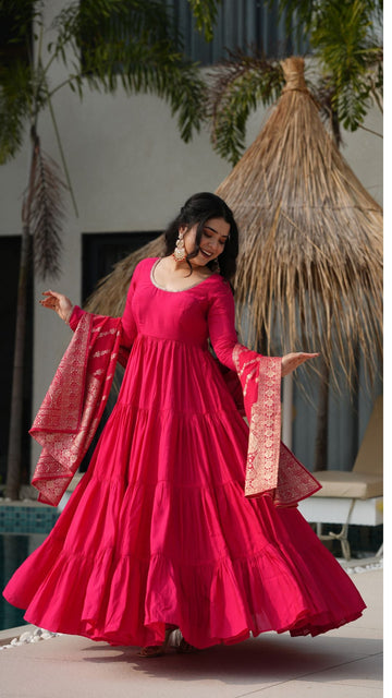 Rani Roman Silk Chanderi Anarkali Suit Set