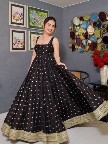 Black NC Silk Sequin Embroidered Anarkali Gown