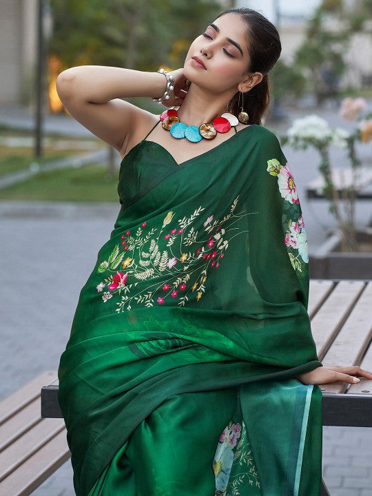 Floral Satin Saree