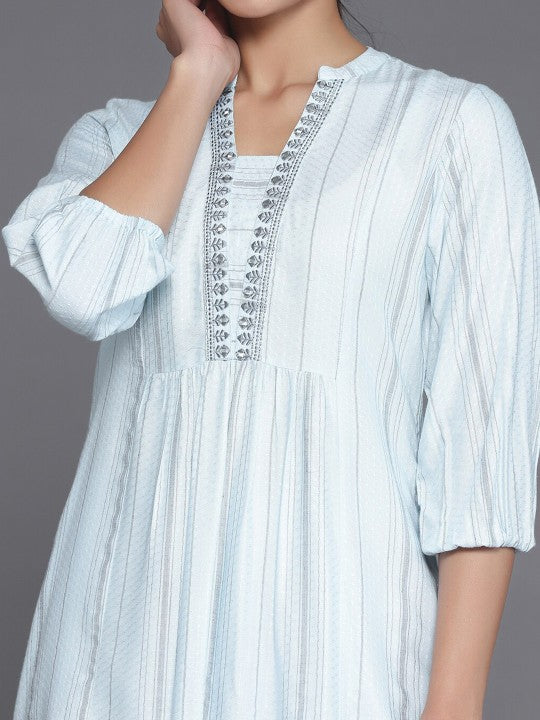 Blue Woven Design A-Line Kurti