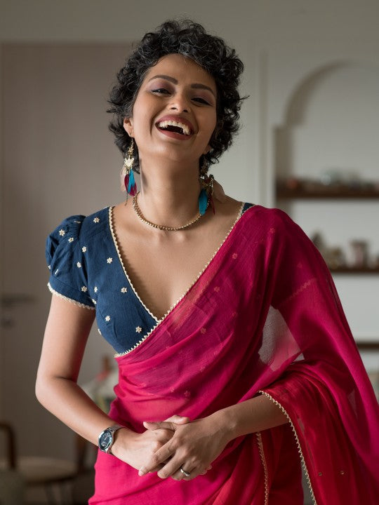 Pink Ombre Sequinned Pure Cotton Saree