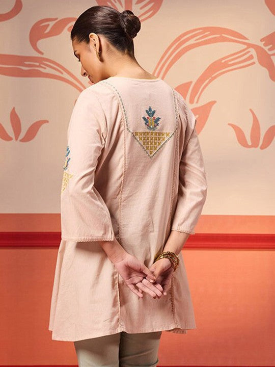 Floral Embroidered Straight Pure Cotton Tunic