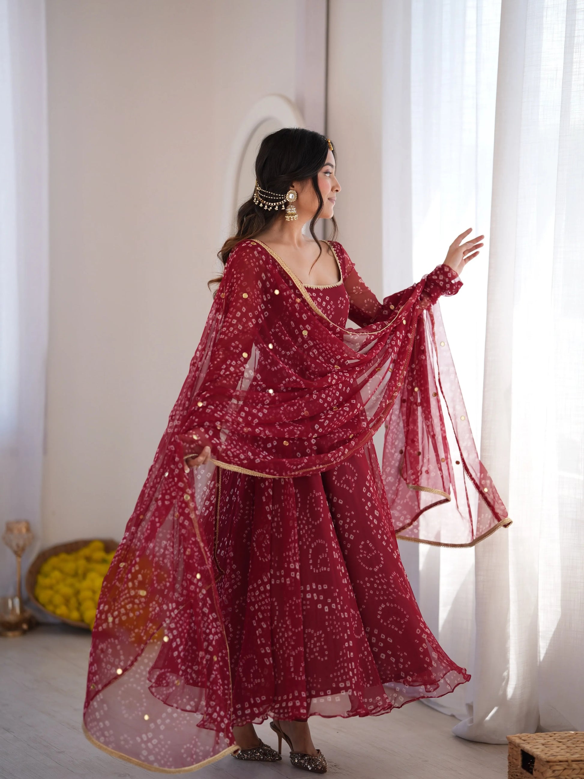 bandhani print anarkali
