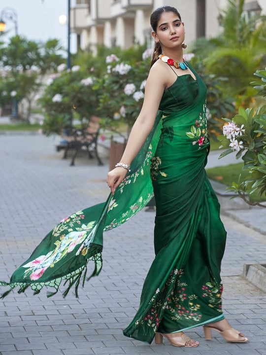 Floral Satin Saree