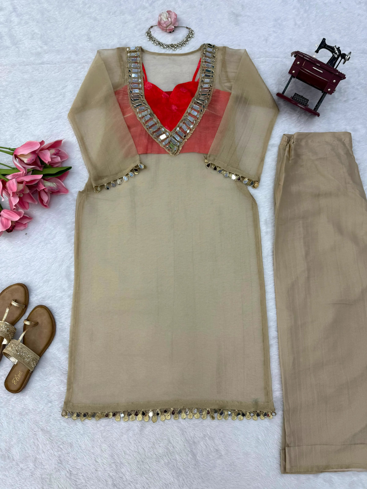 Salsa Silk Top Palazzo Set with Printed Inner