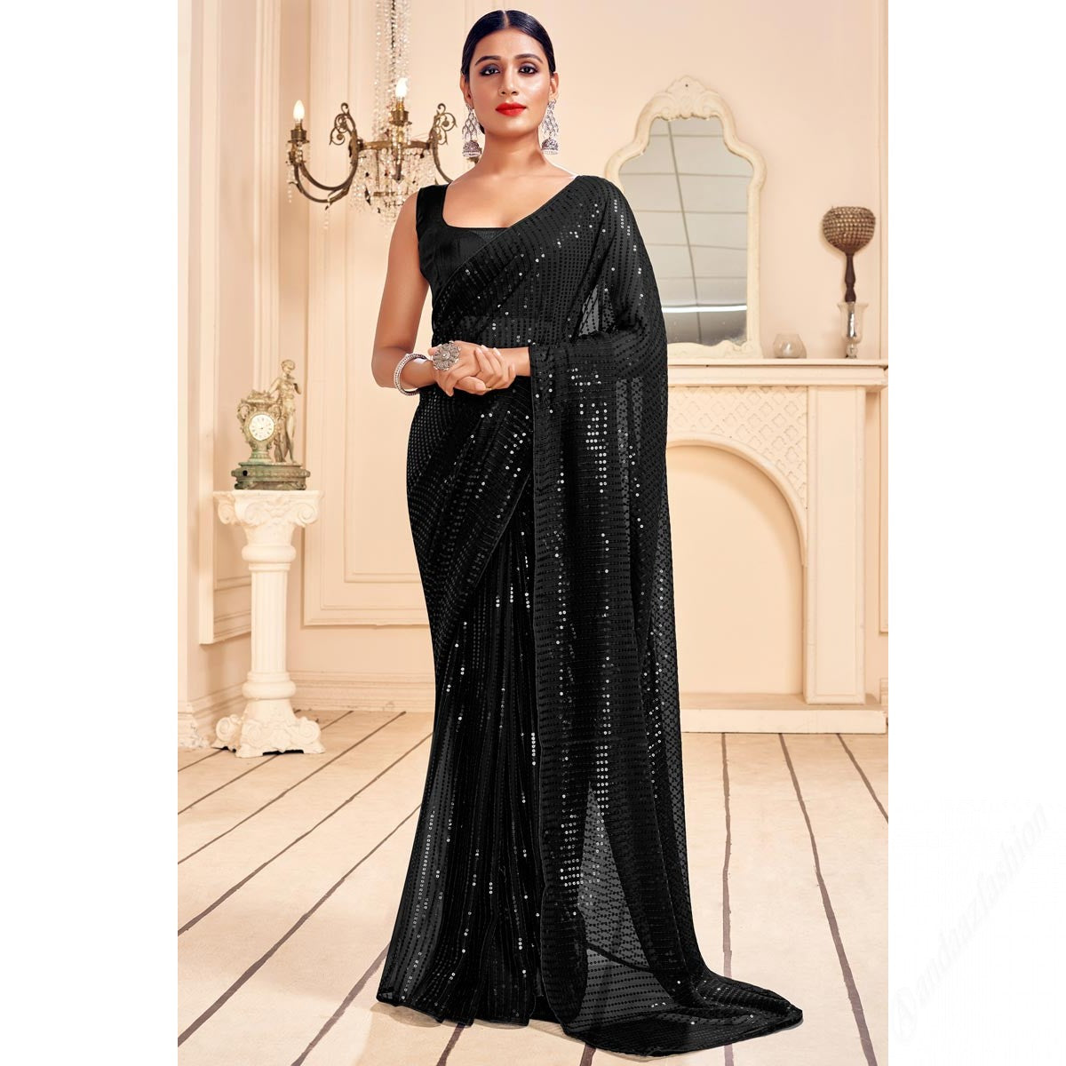 Black Zariwork Chiffon Designer Saree Koskii