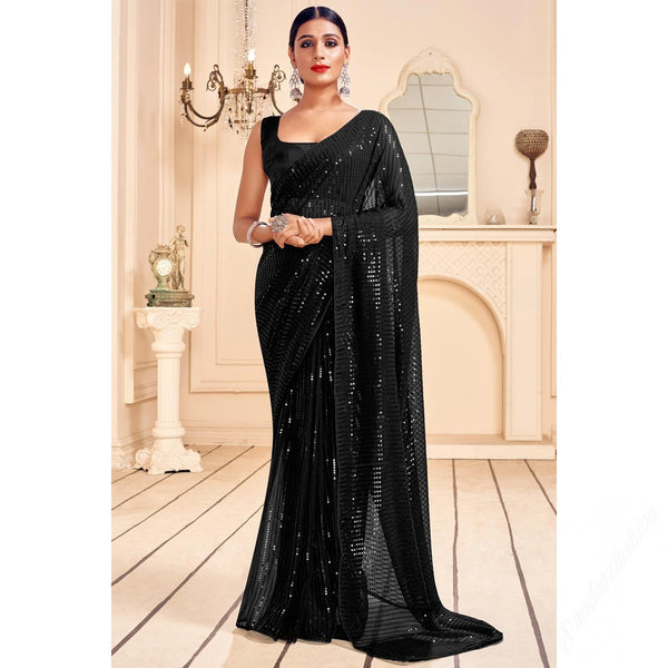 Black Zariwork Chiffon Designer Saree Koskii