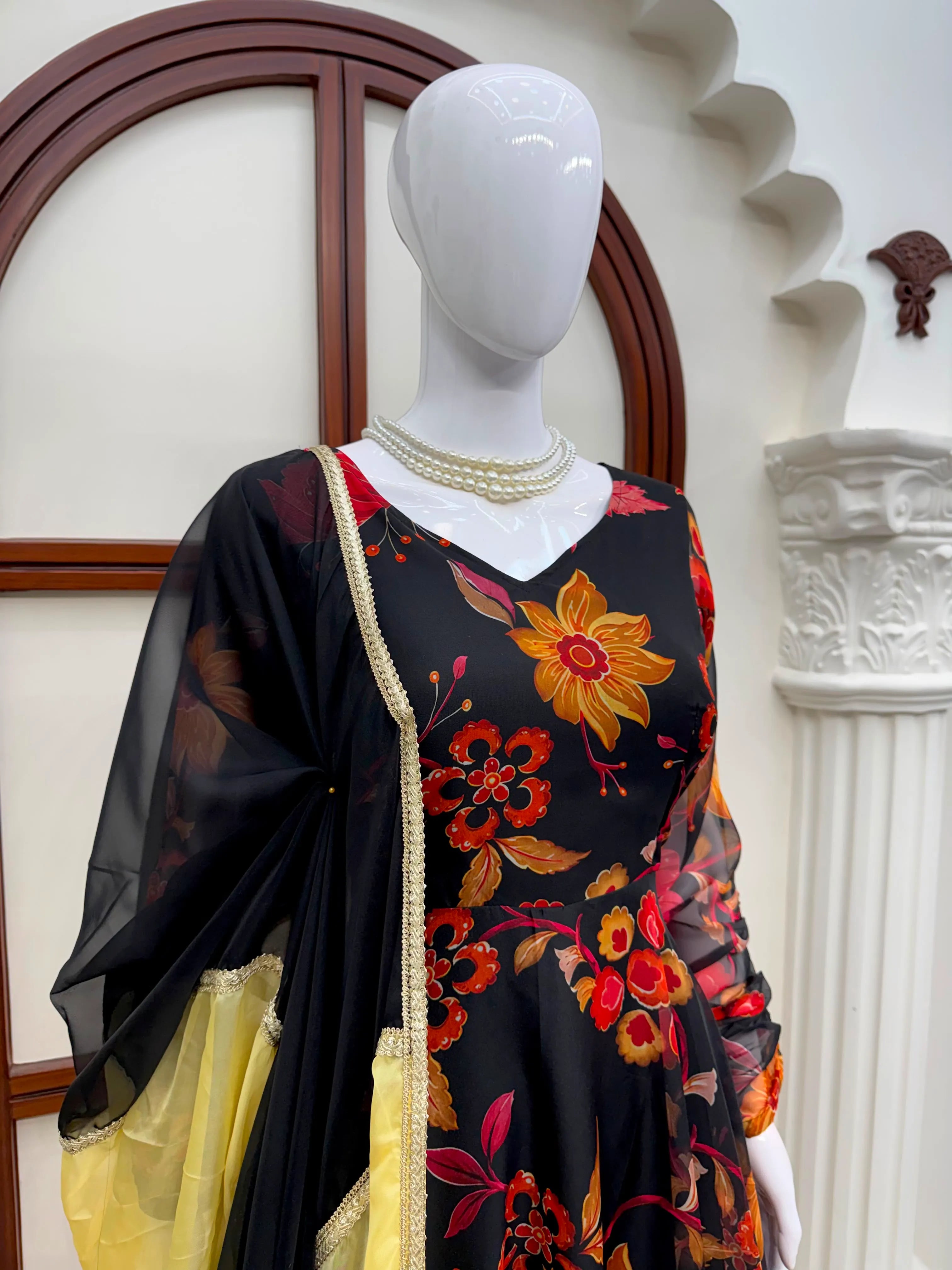Floral Organza Anarkali Set with Dupatta