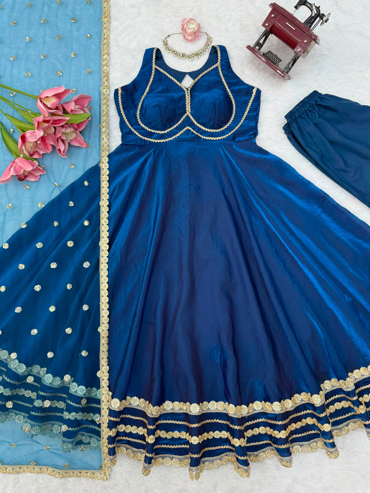 Fendy Silk Anarkali Set with Net Dupatta