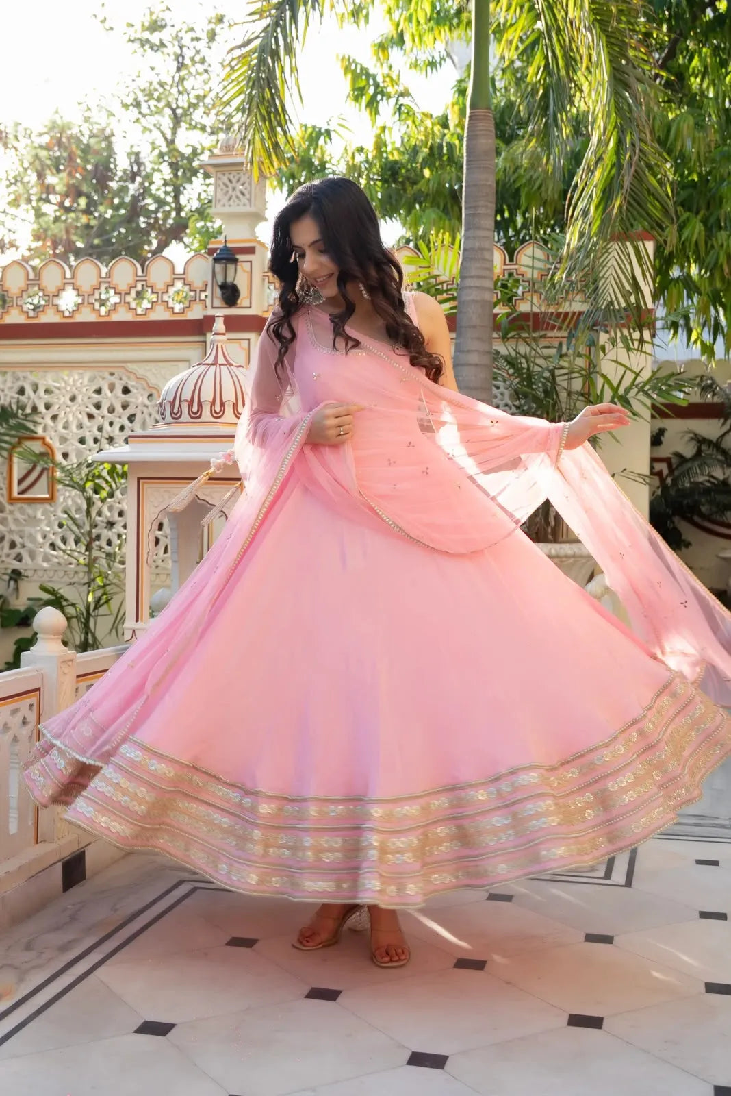 Blush Pink Natural Crepe Anarkali Set with Dupatta