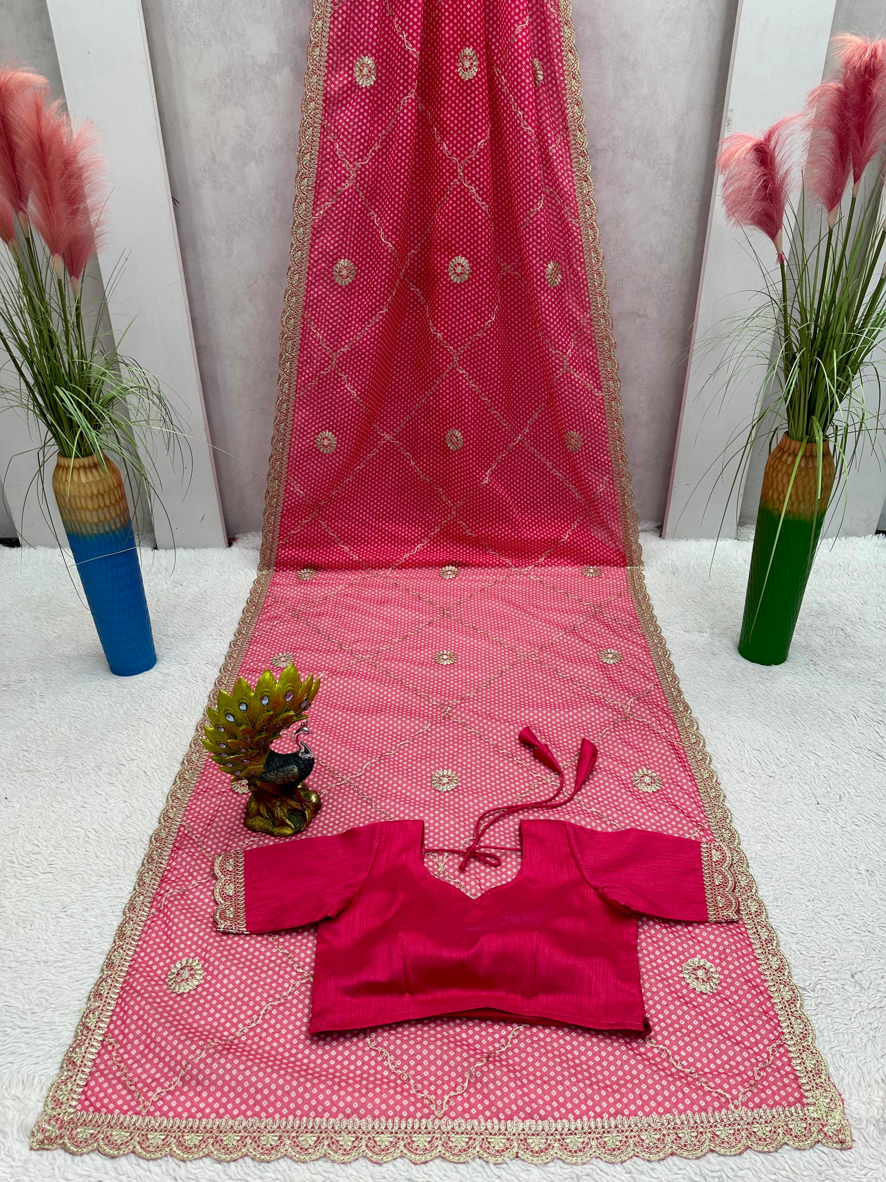 Beautiful Designer Saree on Tebby Silk Febric with Digital Print & Coding with Thred work and Blouse