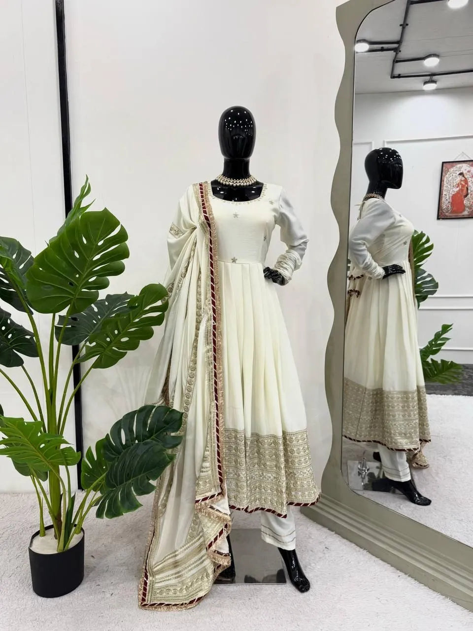Chinon Embroidered Anarkali Suit Set with Dupatta