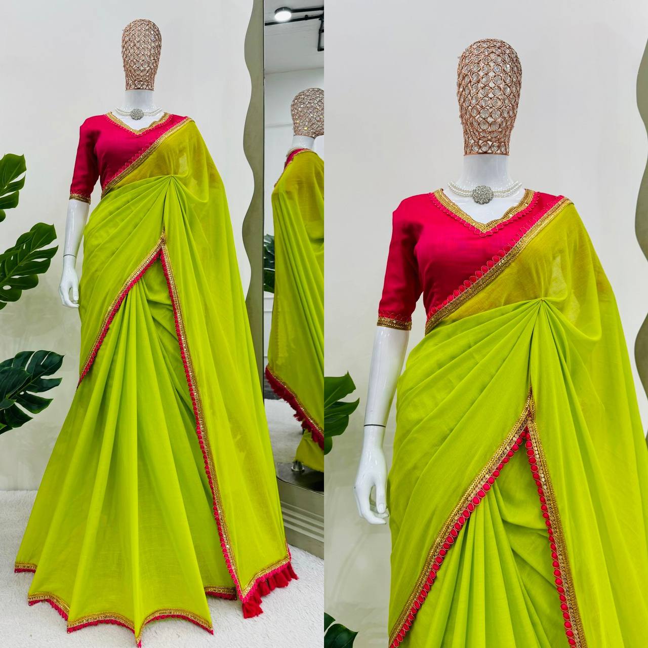Beautiful Designer Saree on Original Febric Mul Cotton with Fany Lace and havy Latakan on pallu and Blouse