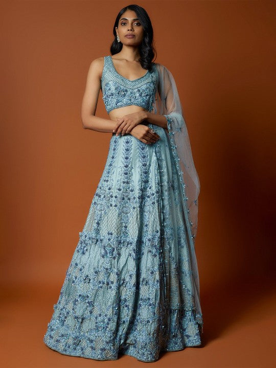 Embroidered Sleeveless Ready to Wear Lehenga & Blouse With Dupatta