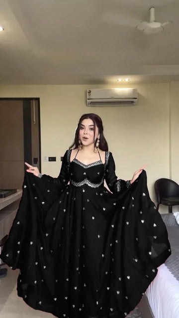 Black Faux Blooming Anarkali Suit Set