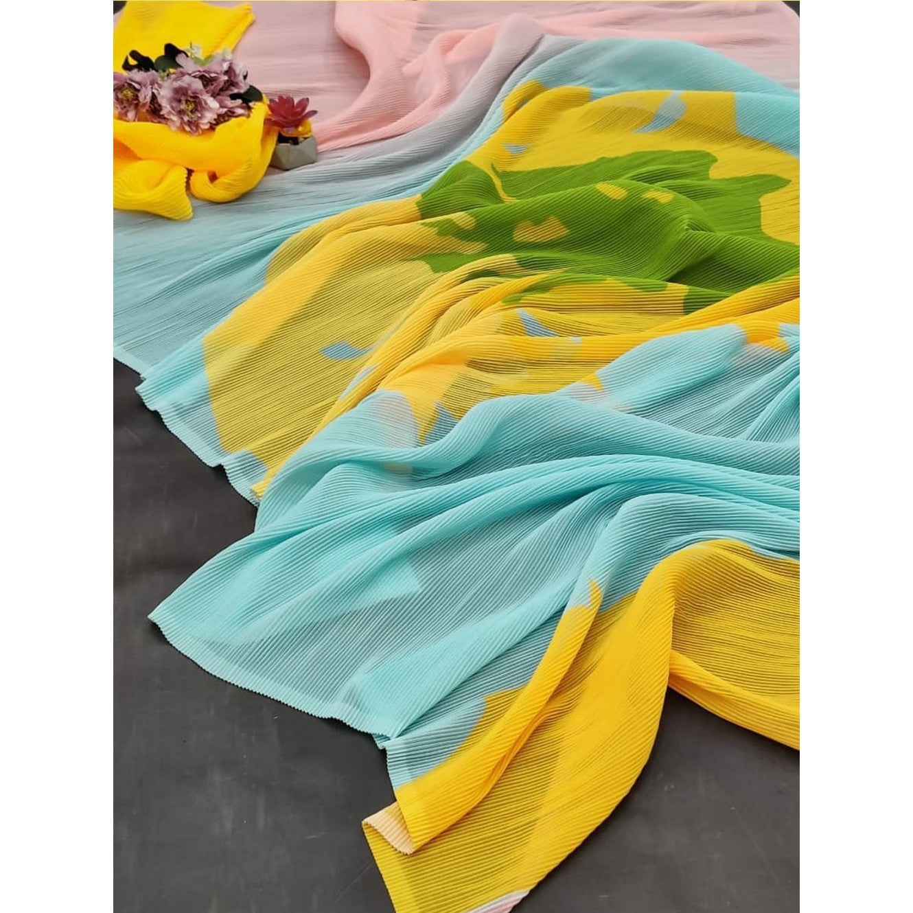 Deepika Padukone Crushed Soft Pure Georgette With Digital Print Celebrity Saree