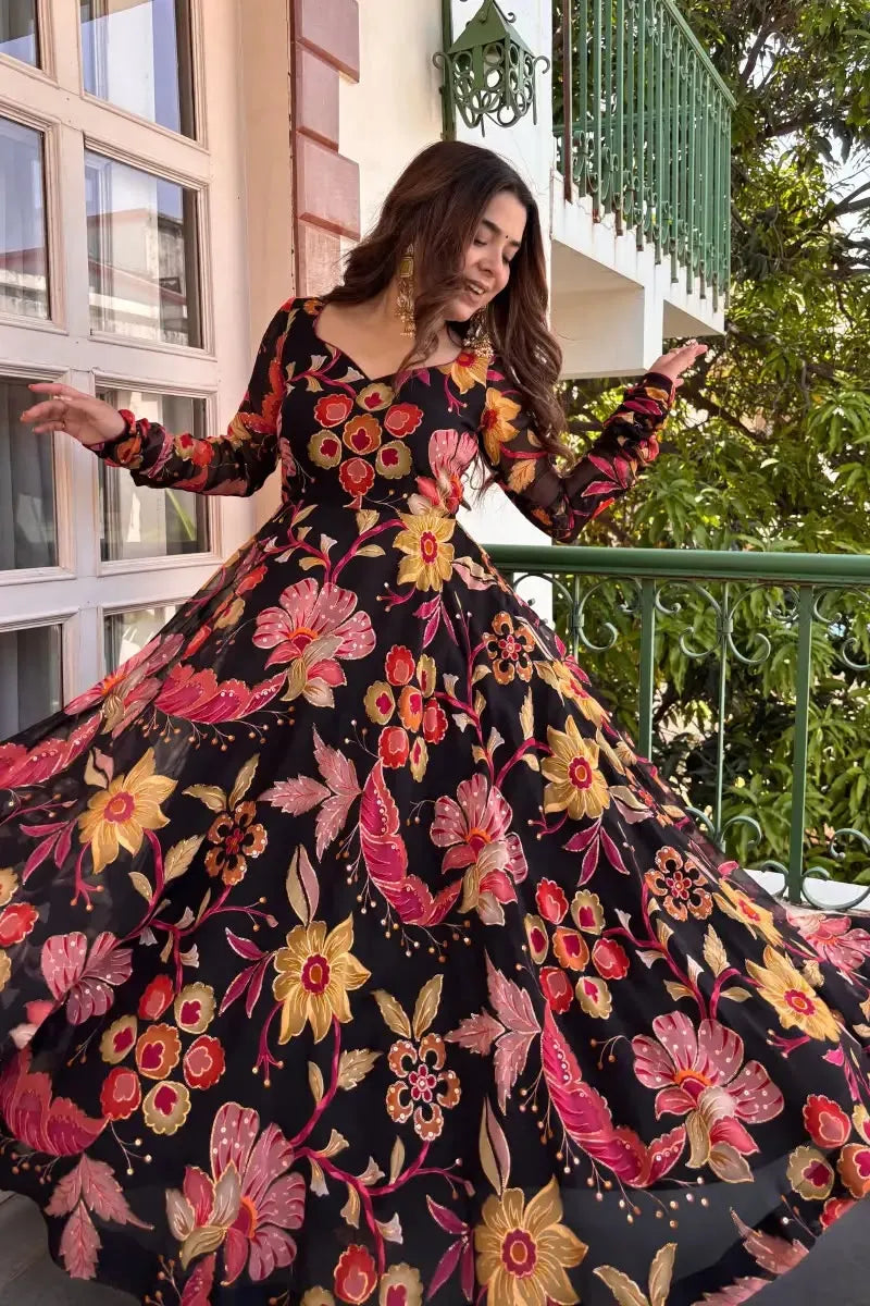 Floral Organza Anarkali Set with Dupatta