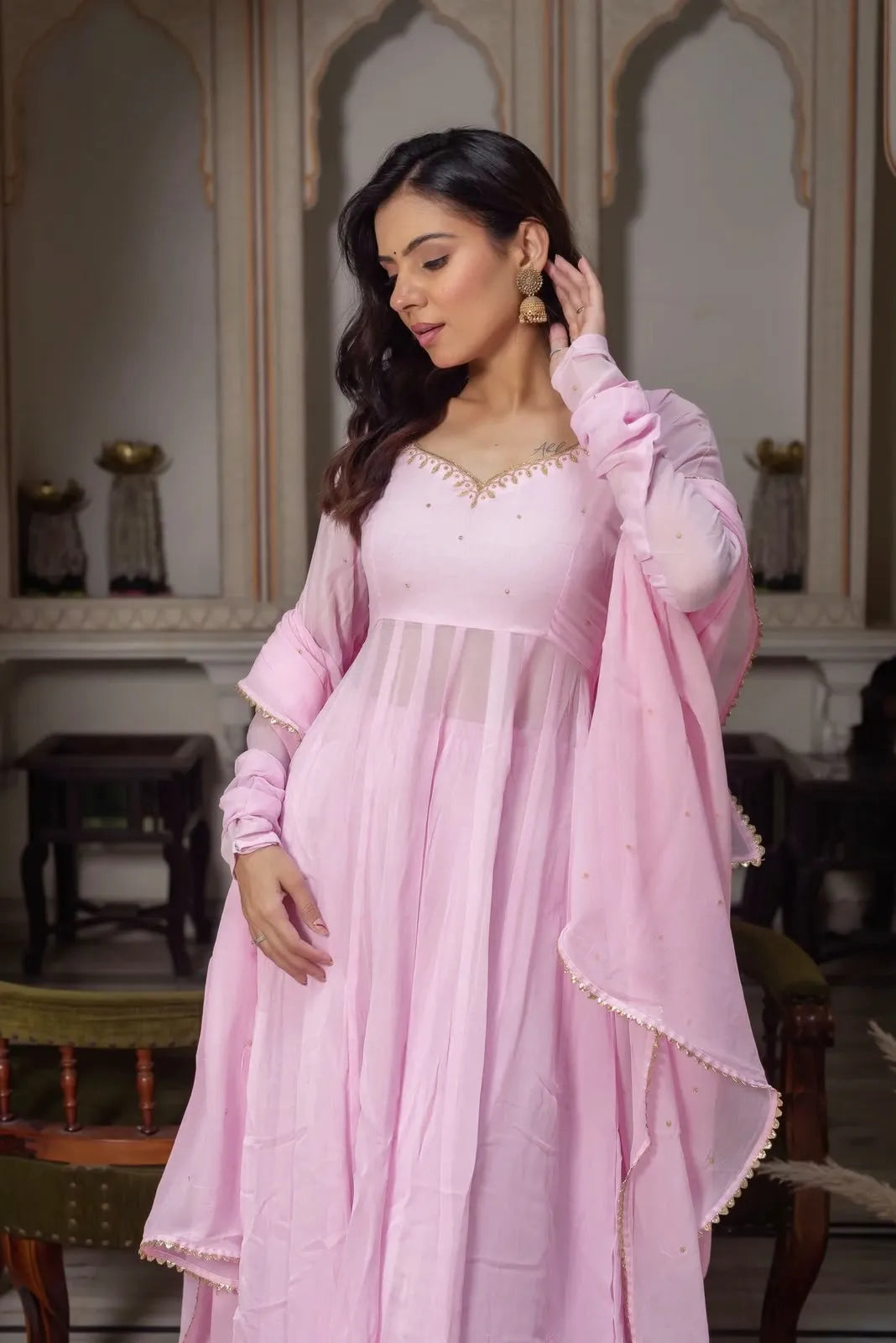 Georgette Anarkali Palazzo Set with Dupatta