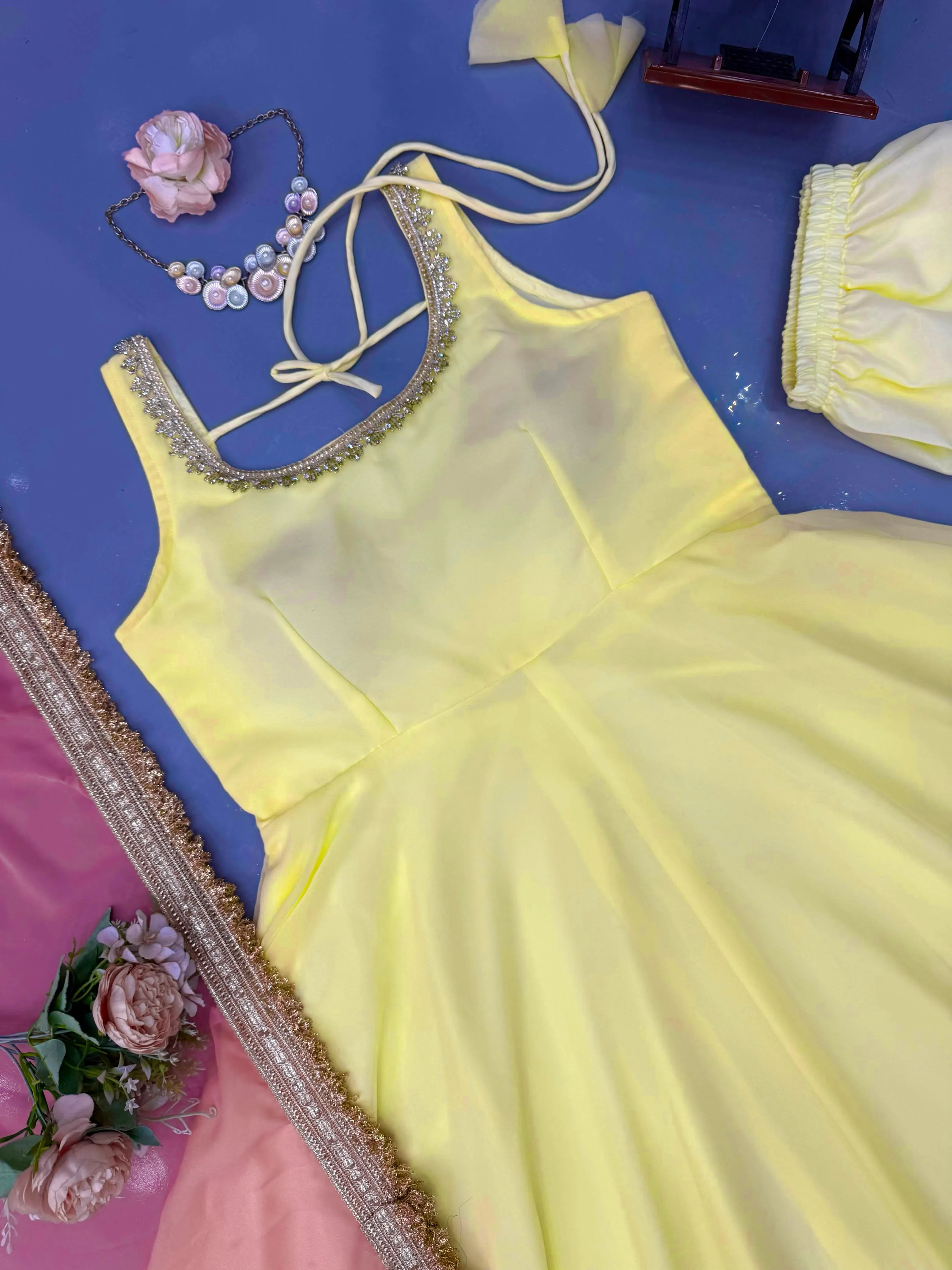 Georgette Anarkali Set with Pink Dupatta
