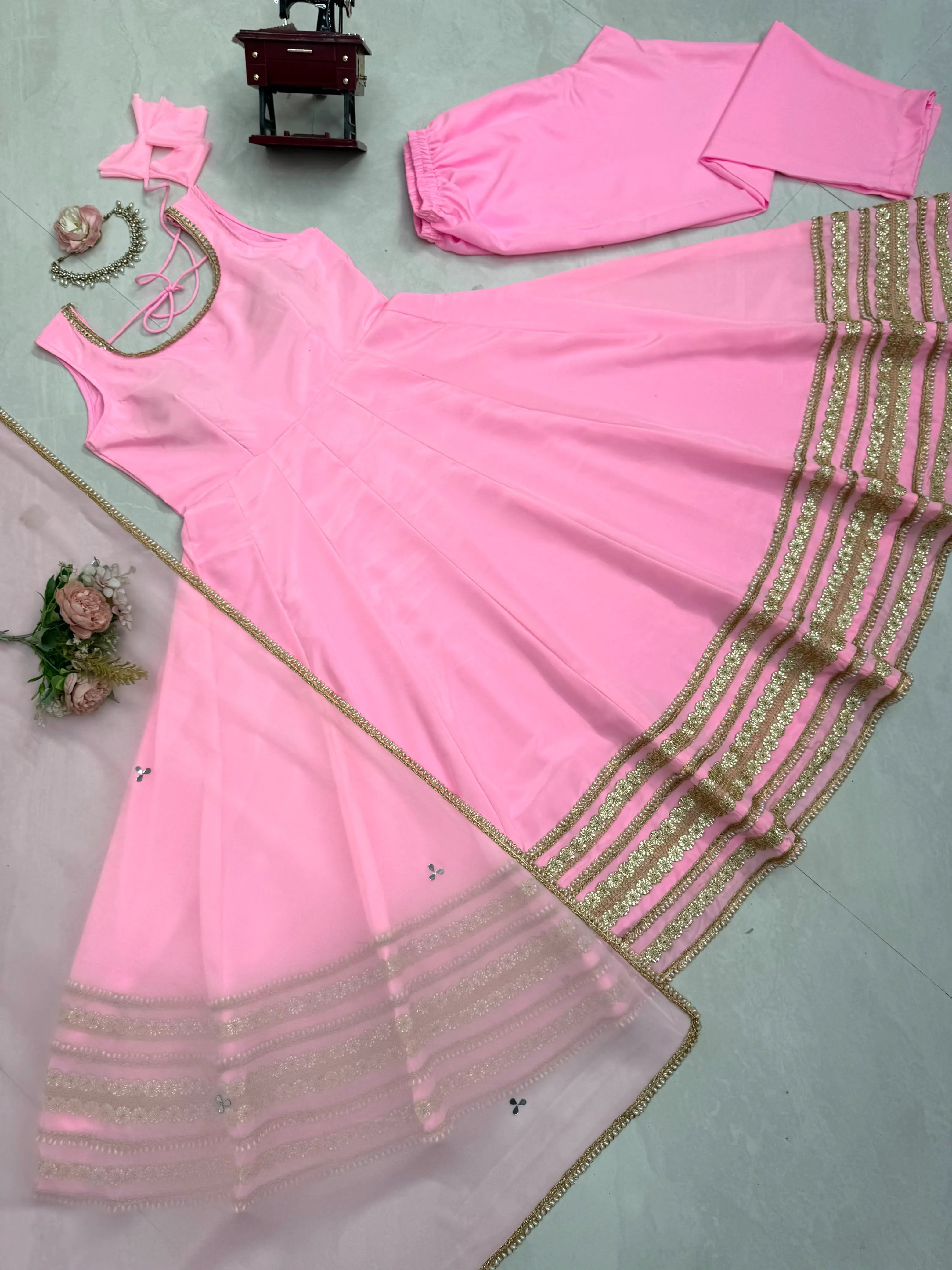 Blush Pink Natural Crepe Anarkali Set with Dupatta