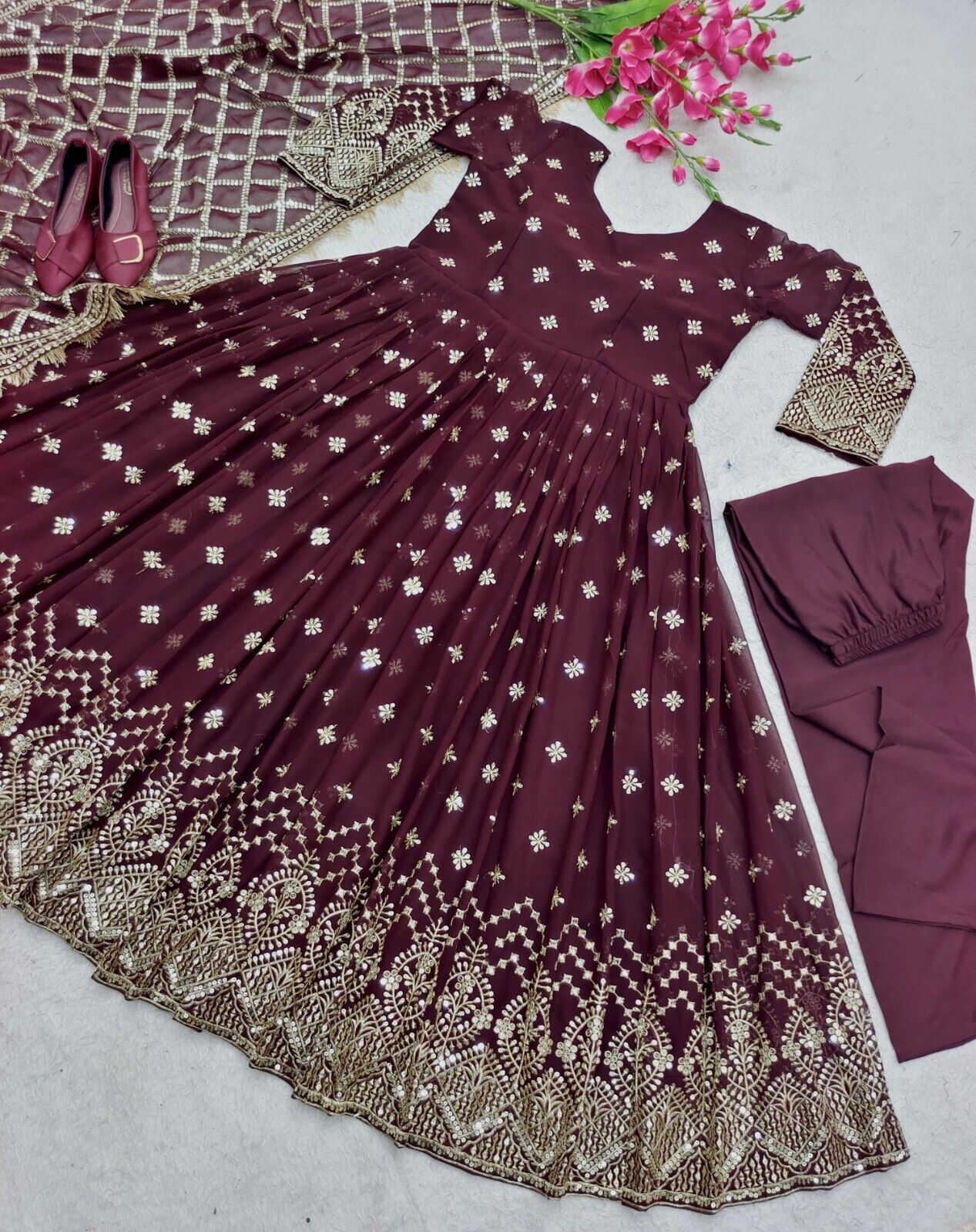 Gorgeous Maroon Color Sequence Work Anarkali Suit