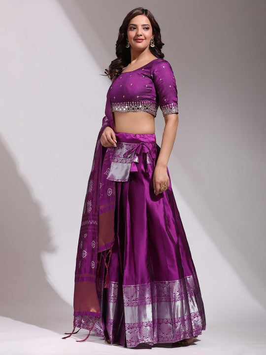 Woven Design Semi Stitched Lehenga & Unstitched Blouse With Dupatta