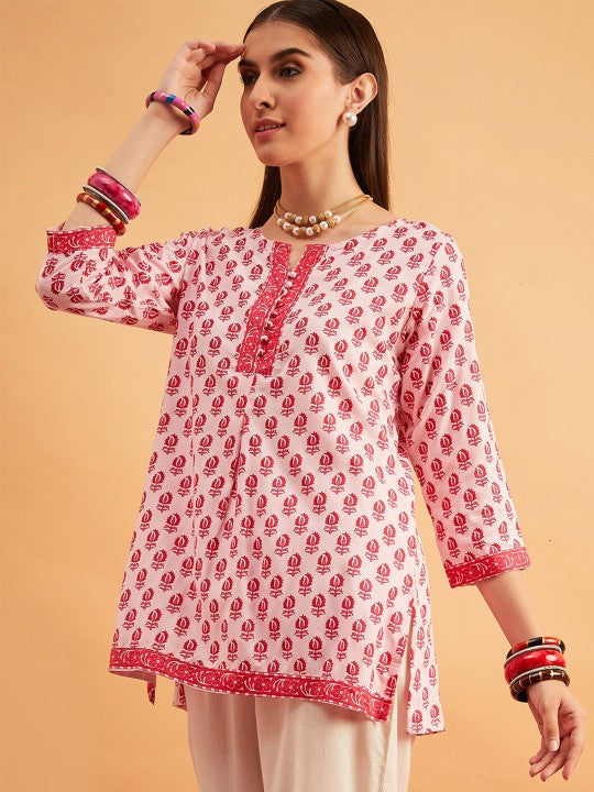 Pink Ethnic Motifs Printed Straight Kurti