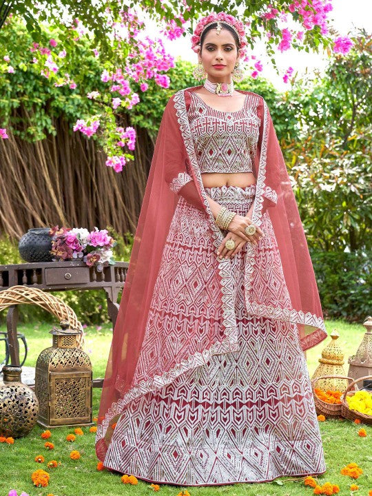 Embroidered Sequinned Semi-Stitched Lehenga & Blouse With Dupatta