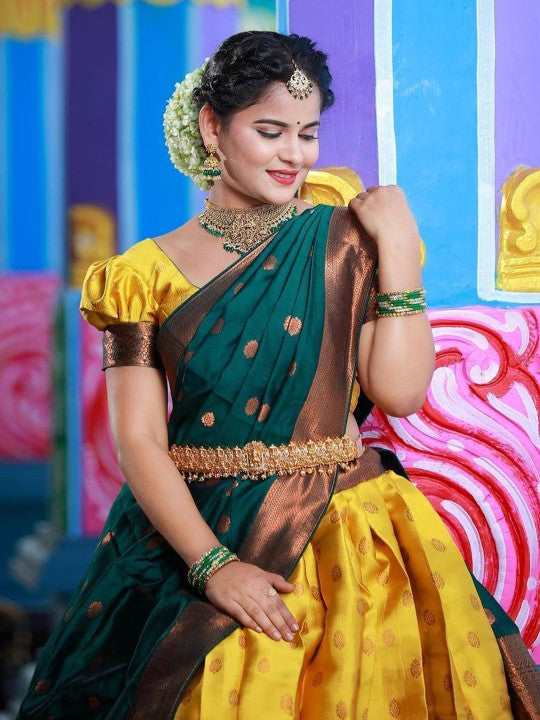 Woven Design Semi-Stitched Lehenga & Unstitched Blouse With Dupatta