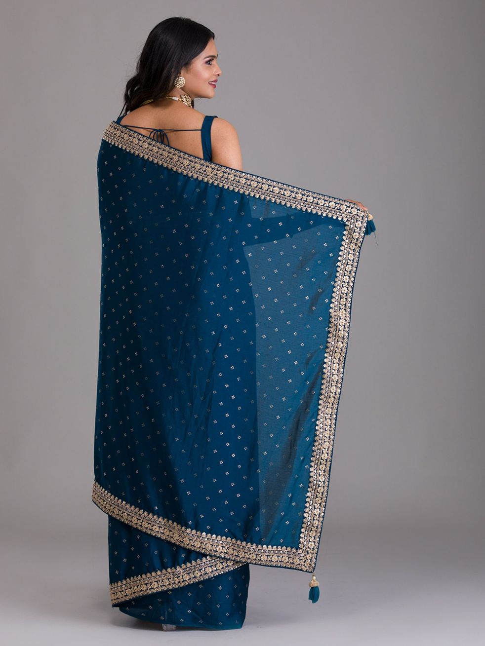 Exclusive Beautiful Peacock Blue Color Silk Saree with Zari embroidery with sequins work Sari