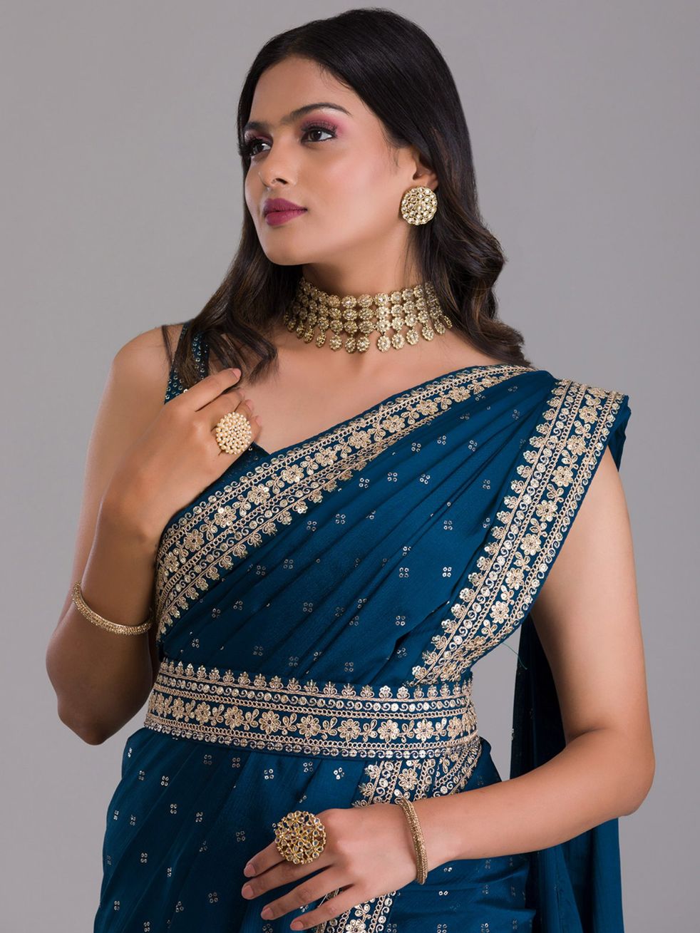 Exclusive Beautiful Peacock Blue Color Silk Saree with Zari embroidery with sequins work Sari
