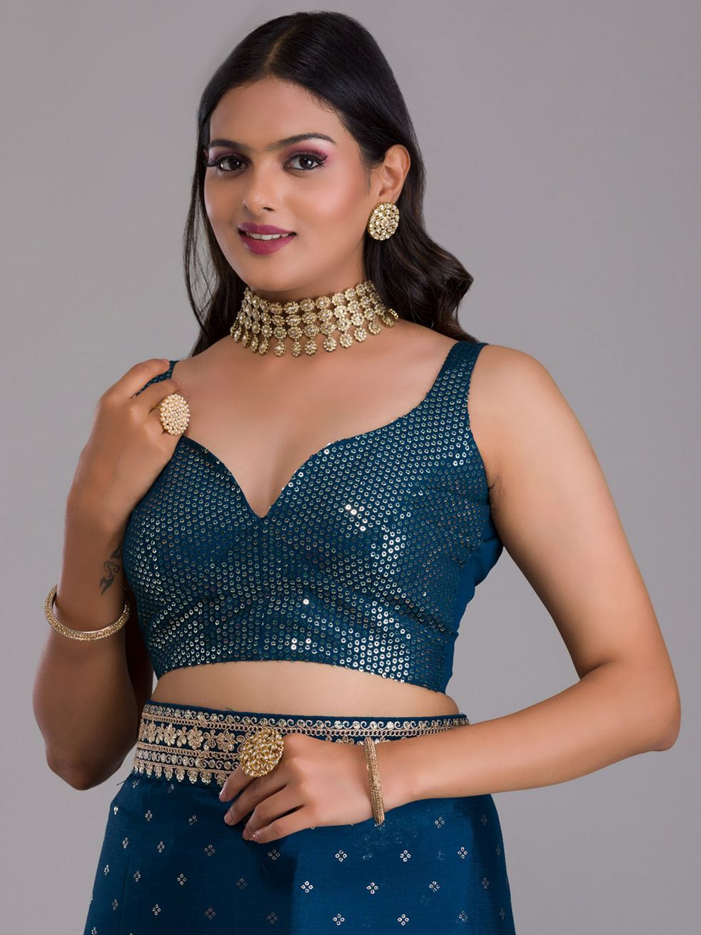 Exclusive Beautiful Peacock Blue Color Silk Saree with Zari embroidery with sequins work Sari