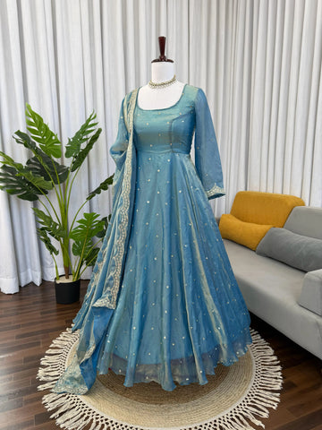 Fendy Silk Anarkali Palazzo Set with Dupatta