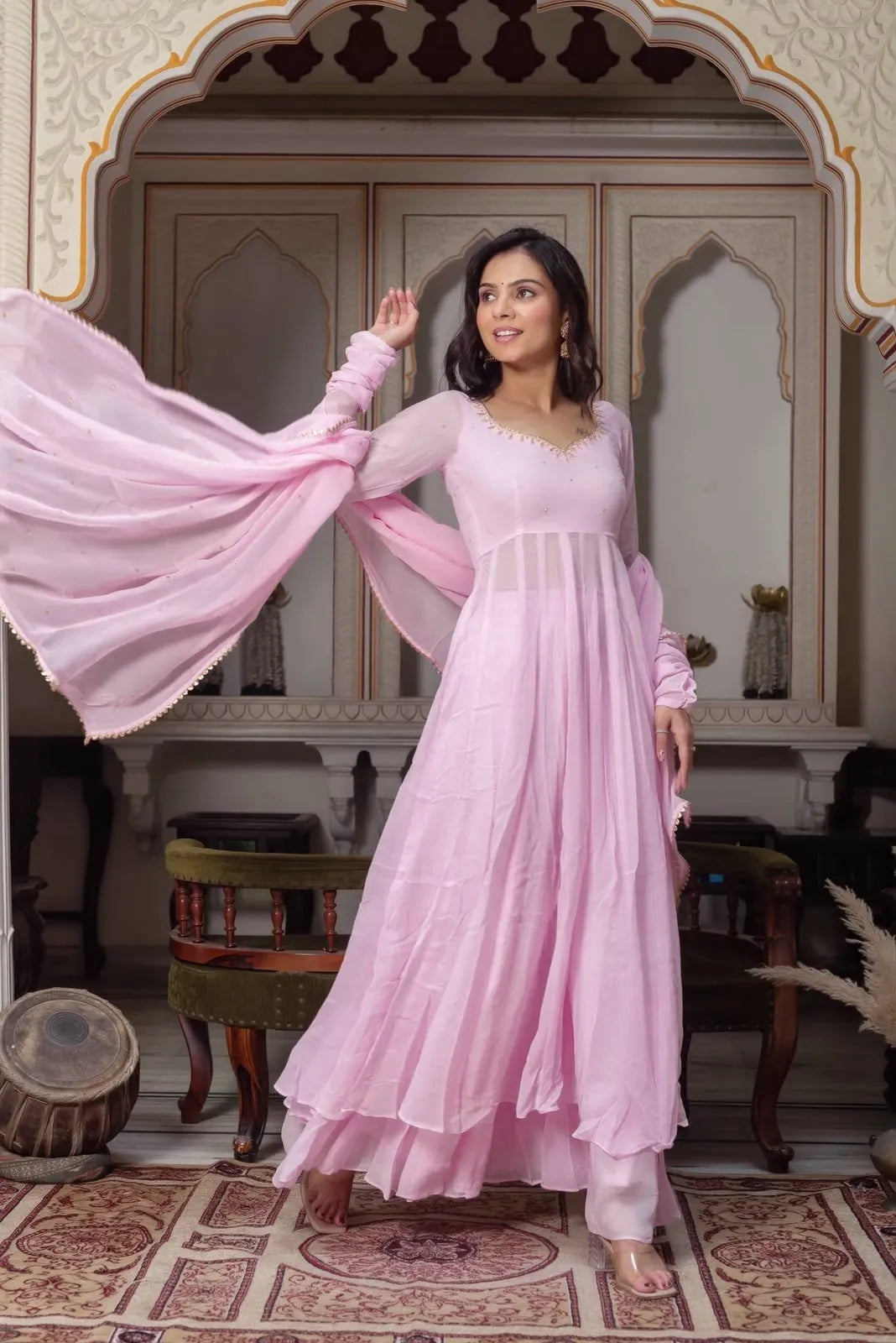 Georgette Anarkali Palazzo Set with Dupatta