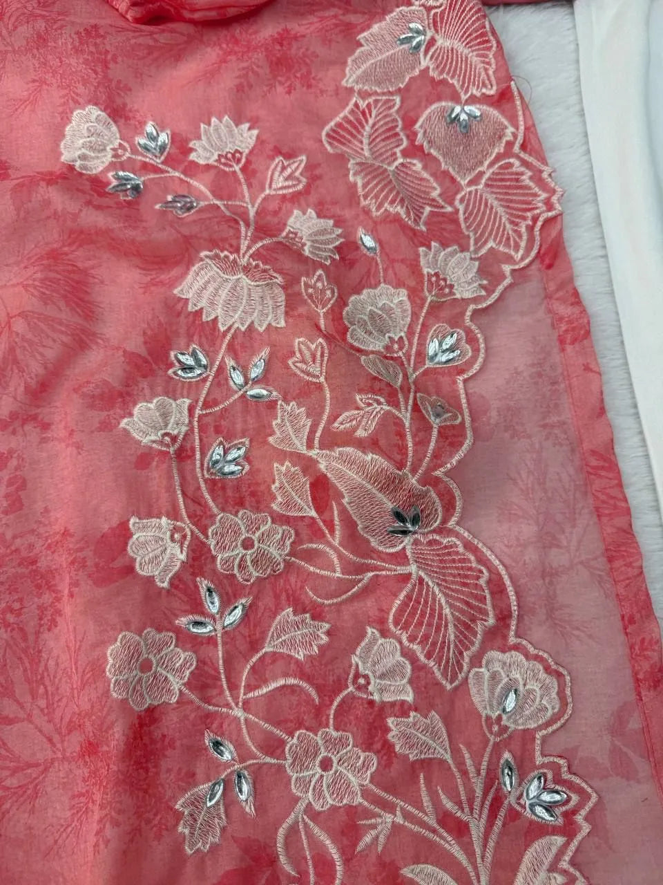 Blush Pink Organza Shrug Kurta Pant Set