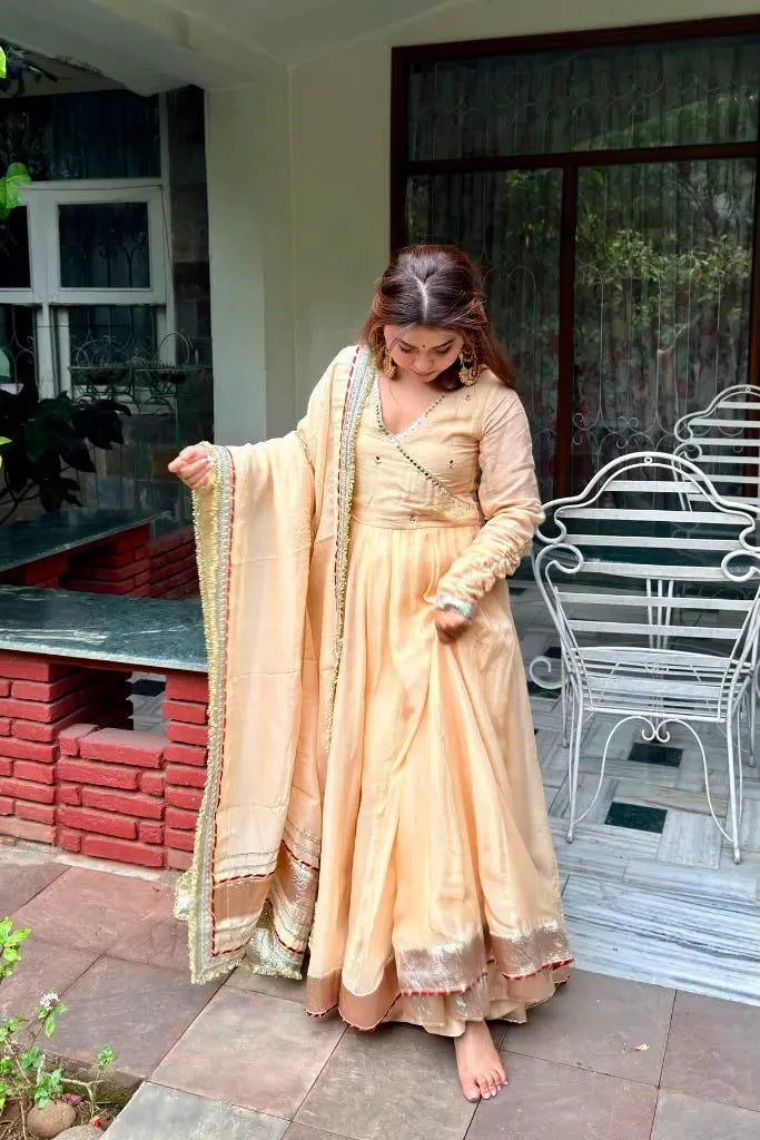 Peach Organza Silk Anarkali Set with Dupatta