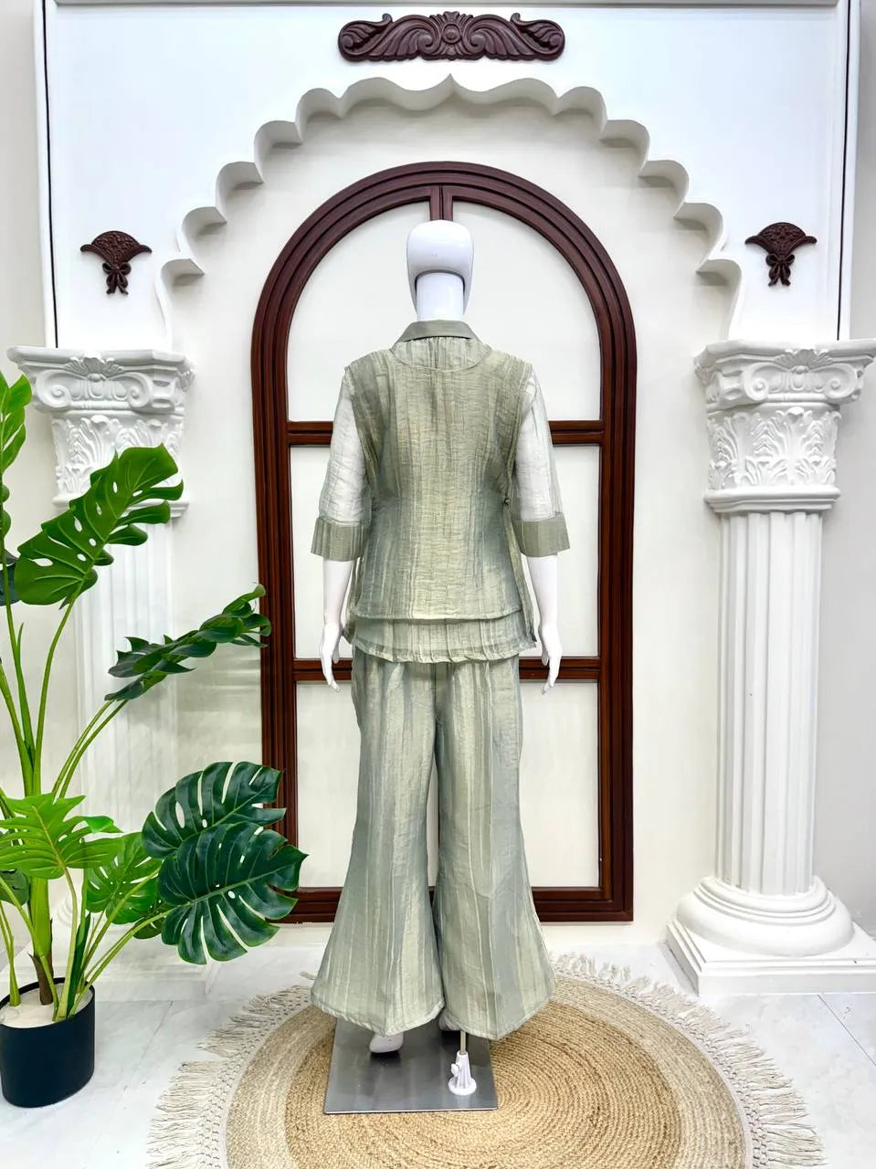 green handwork kurta set
