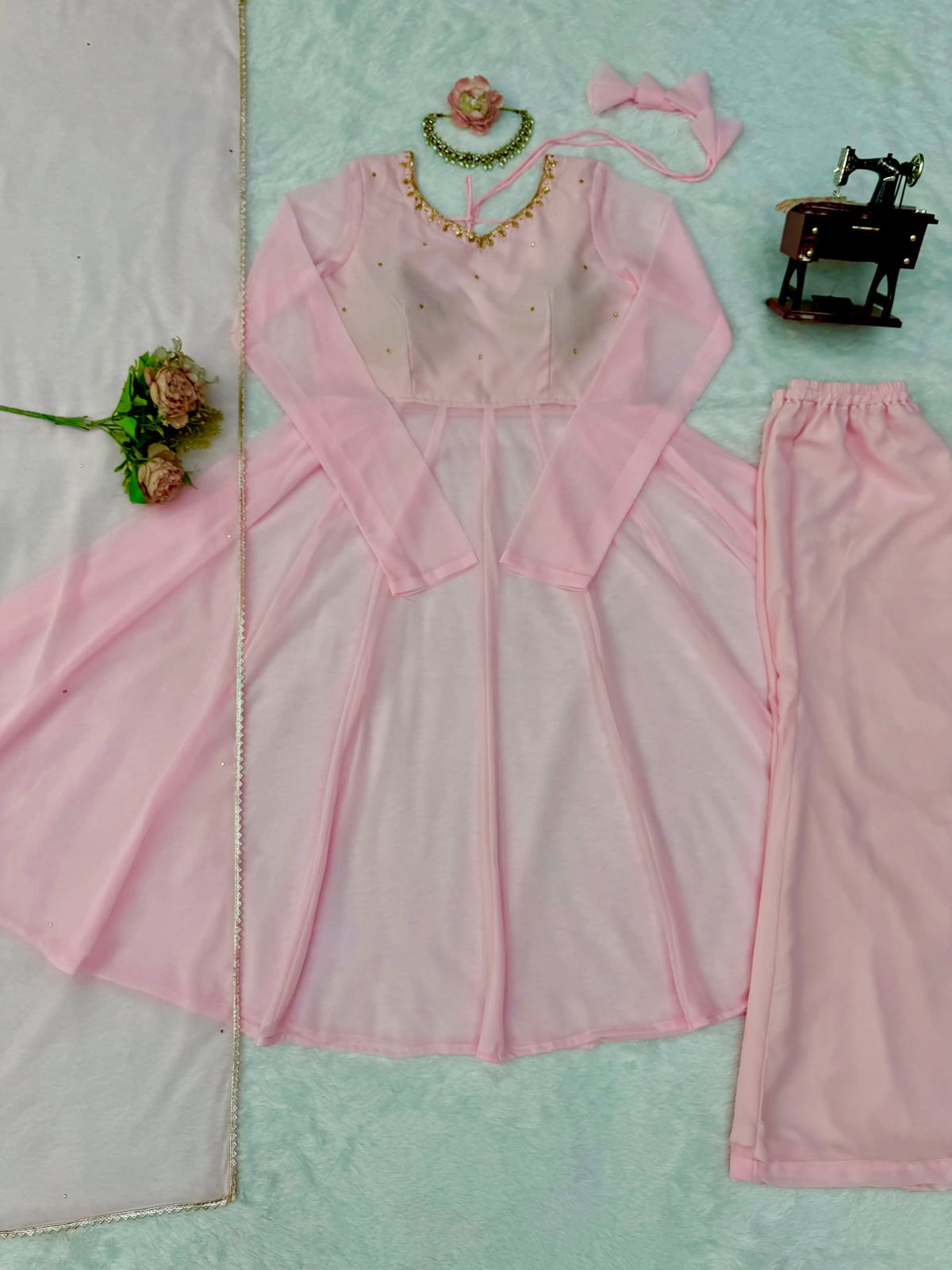 Georgette Anarkali Palazzo Set with Dupatta