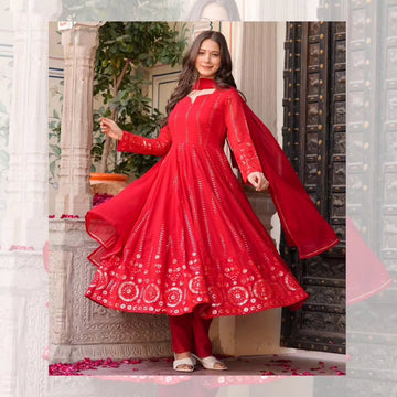 Mehrooni Red Georgette Embroidered Anarkali Suit Set