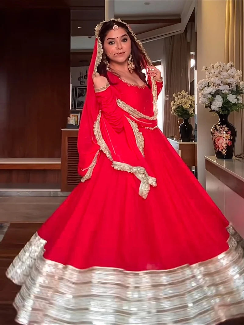 Maharani Red Karva Chauth Special Anarkali Suit Set
