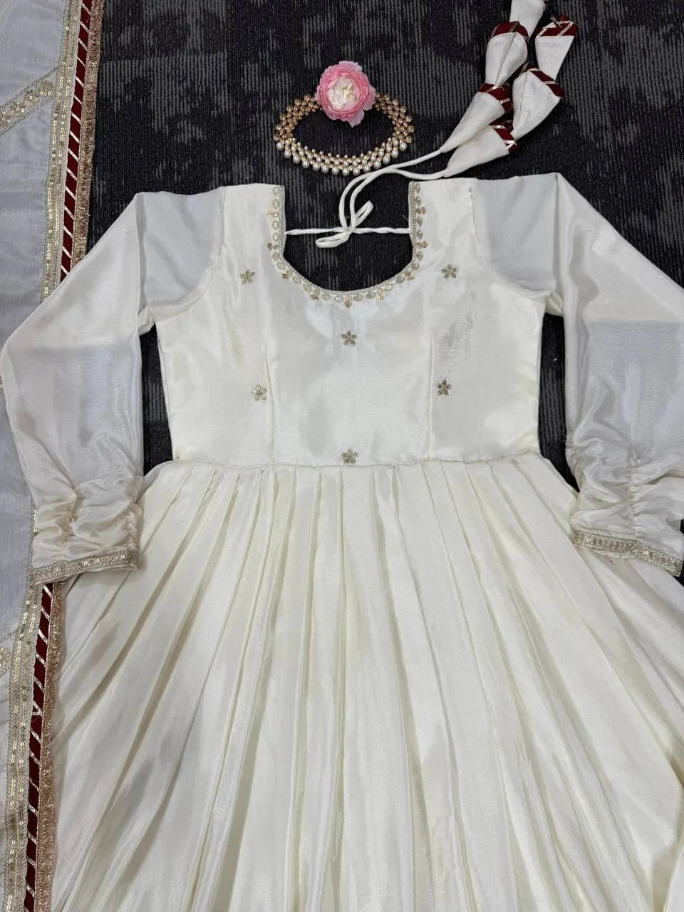 Chinon Embroidered Anarkali Suit Set with Dupatta