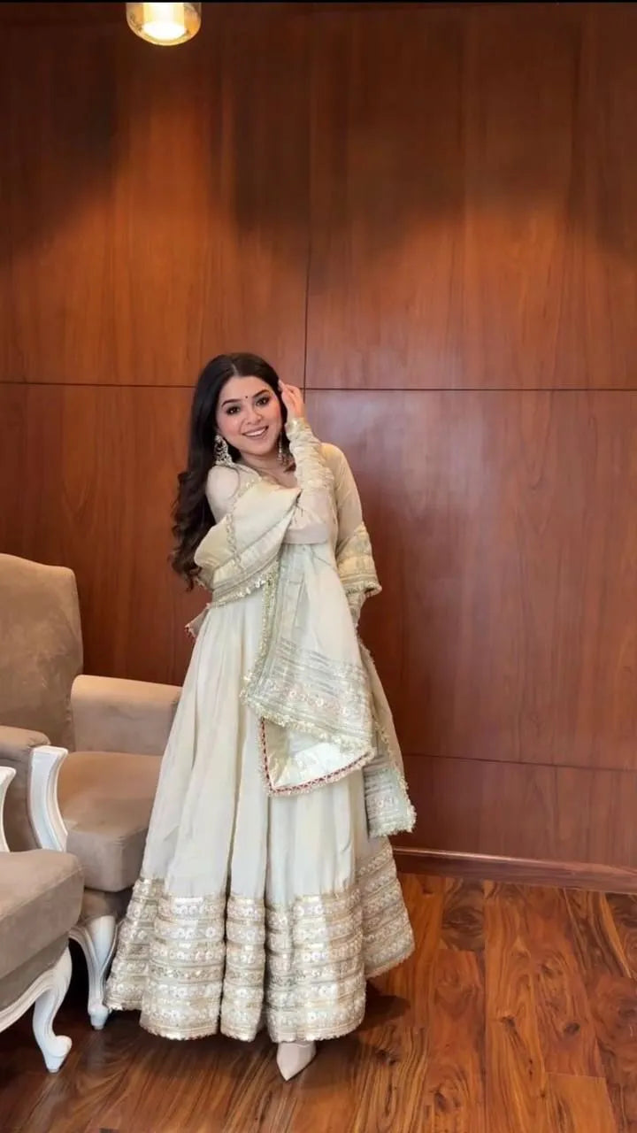 Chinon Embroidered Anarkali Suit Set with Dupatta