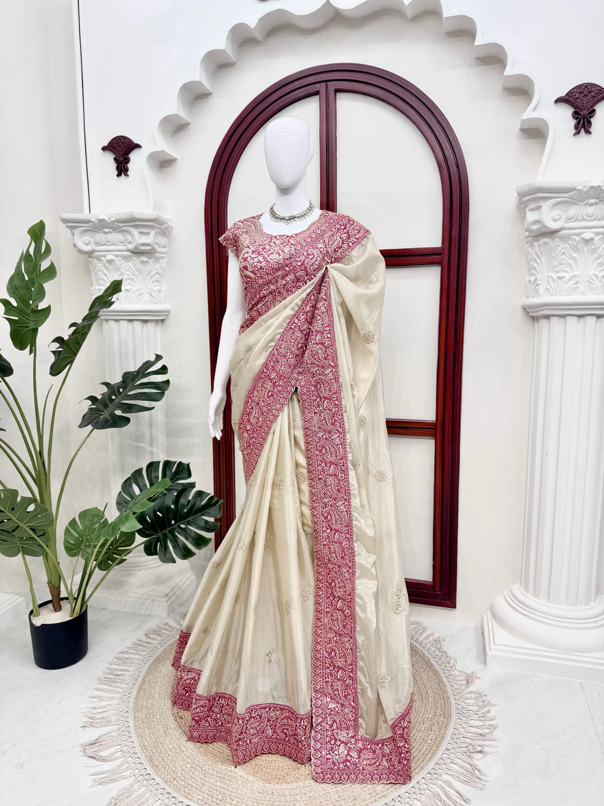 Glass Organza Silk Saree with Embroidered Blouse